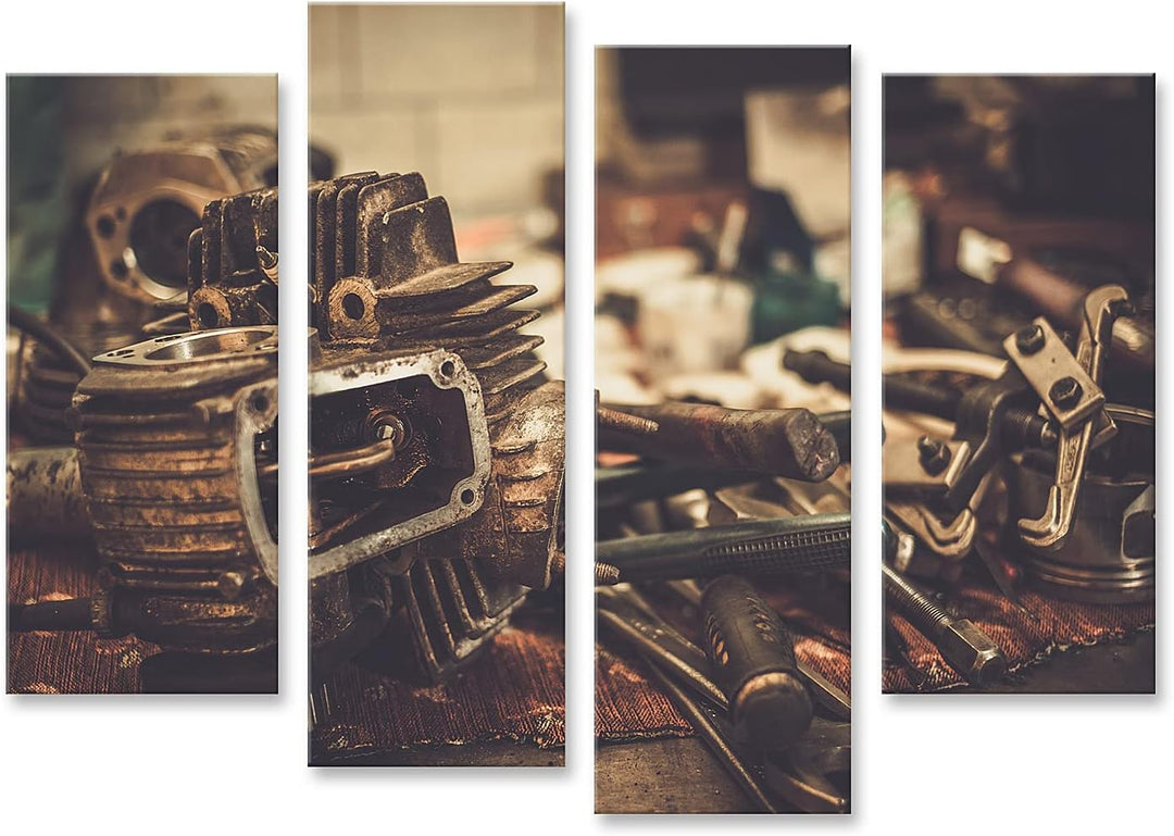 islandburner Bild auf Leinwand Teil Eines Motorrad Motors Auf Einem Tisch In Der Werkstatt Bilder Wa