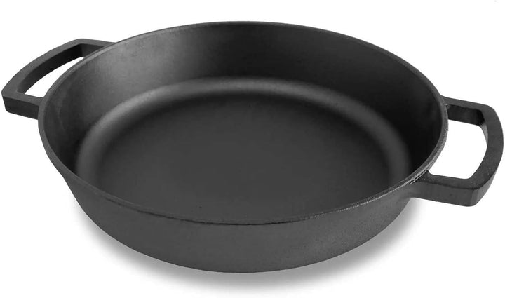 4BIG.fun Ø36cm Gusseisenpfanne mit Deckel-Grillpfanne aus Gusseisen Bräter Schmortopf aus Gusseisen