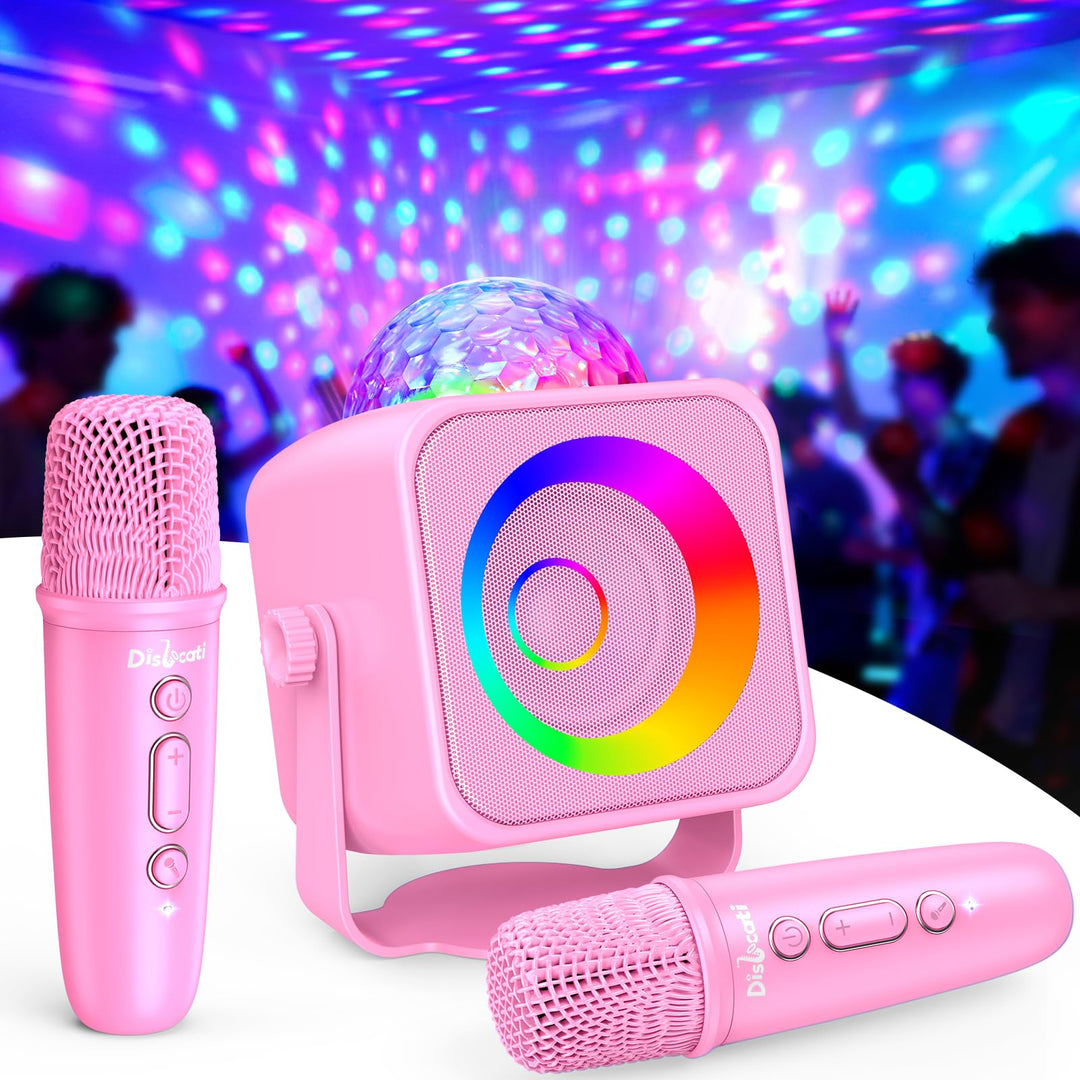 Dislocati Geschenk Mädchen 3-15 Jahre, LED Disco Karaoke Maschine Mikrofon Kinder Mit 2 Bluetooth Mi