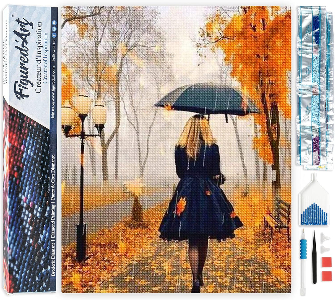 Figured'Art Diamond Painting Erwachsene 40x50cm Ganze Leinwand gerollt Frau im Regen 5D Bilder Eckig