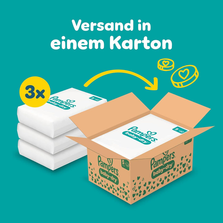 Pampers Windeln Grösse 5 (11-16kg) Baby-Dry, Junior, MONATSBOX, bis zu 12 Stunden Rundum-Auslaufschu