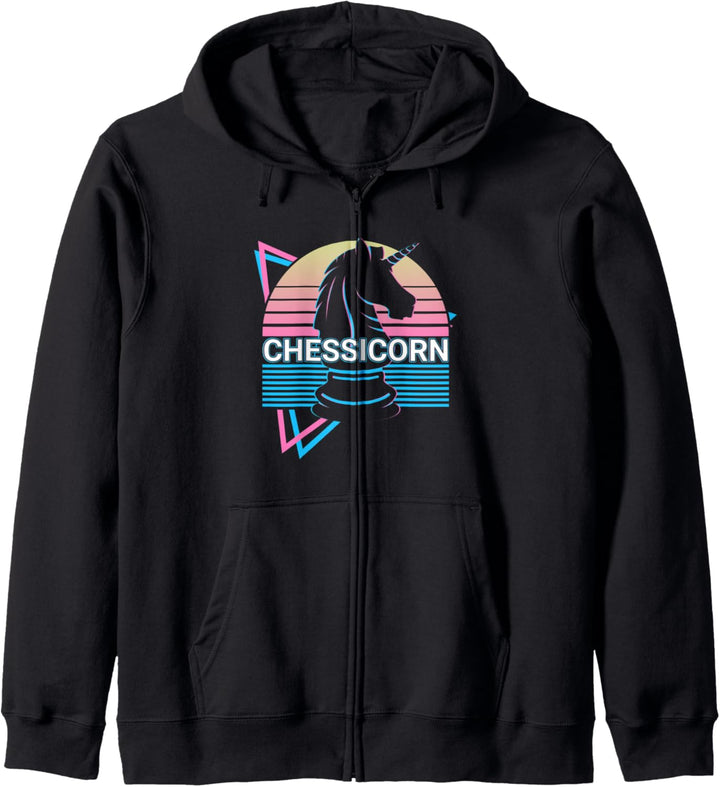 Lustiges Schach-Einhorn Retro Schachhorn Kapuzenjacke