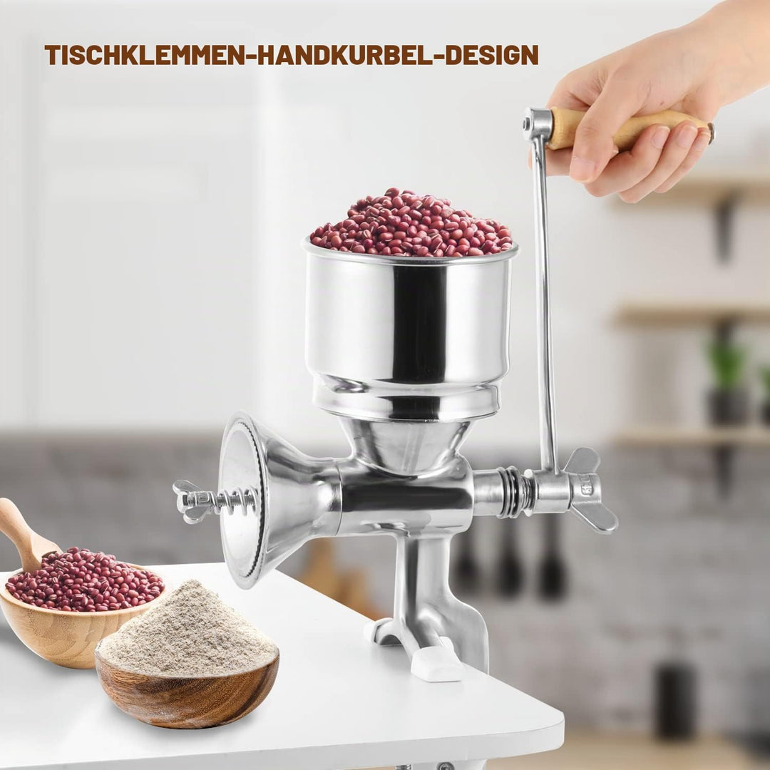 Moongiantgo Getreidemühle Manuell Rostfreier Stahl mit Handkurbel & Tischklemmen-Design, φ105mm gros
