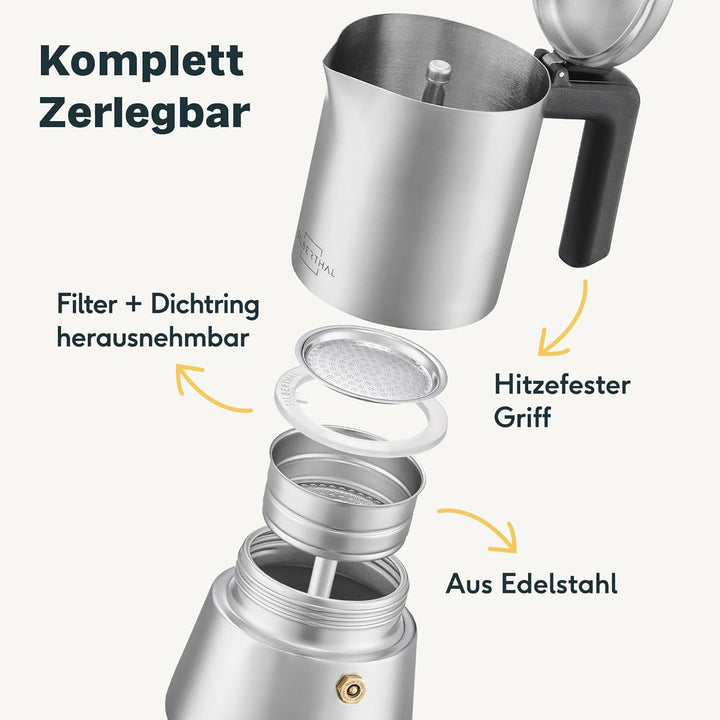 SILBERTHAL Espressokocher Edelstahl 200 ml - 4 Tassen - Induktionsgeeignet – Kaffeekocher für jeden
