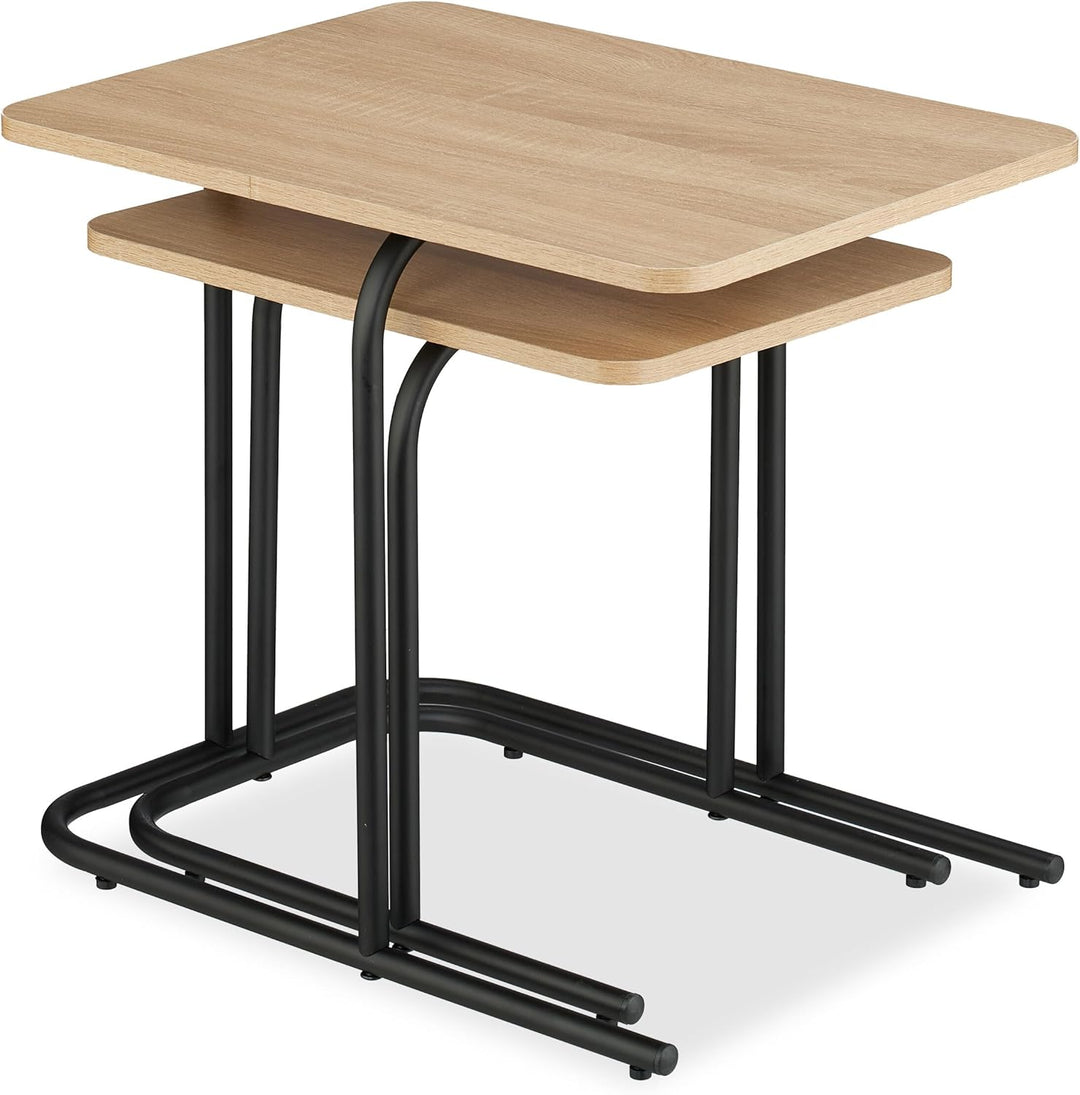 Relaxdays Satztisch, 2er Set, Holzoptik, Metall, eckiger Beistelltisch, Wohnzimmer, Flur, Couchtisch
