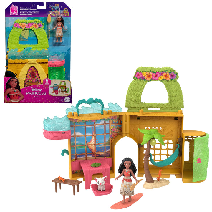 Mattel Disney Princess Spielzeuge Vaiana Storytime Stackers Puppenhaus mit kleiner Vaiana-Puppe,1 Ti
