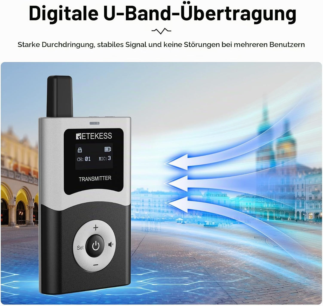 Retekess T130U Whisper Tour Guide System,Tour Guide Set, Tour Guide Mikrofon, Ein-Tasten-Bedienung,