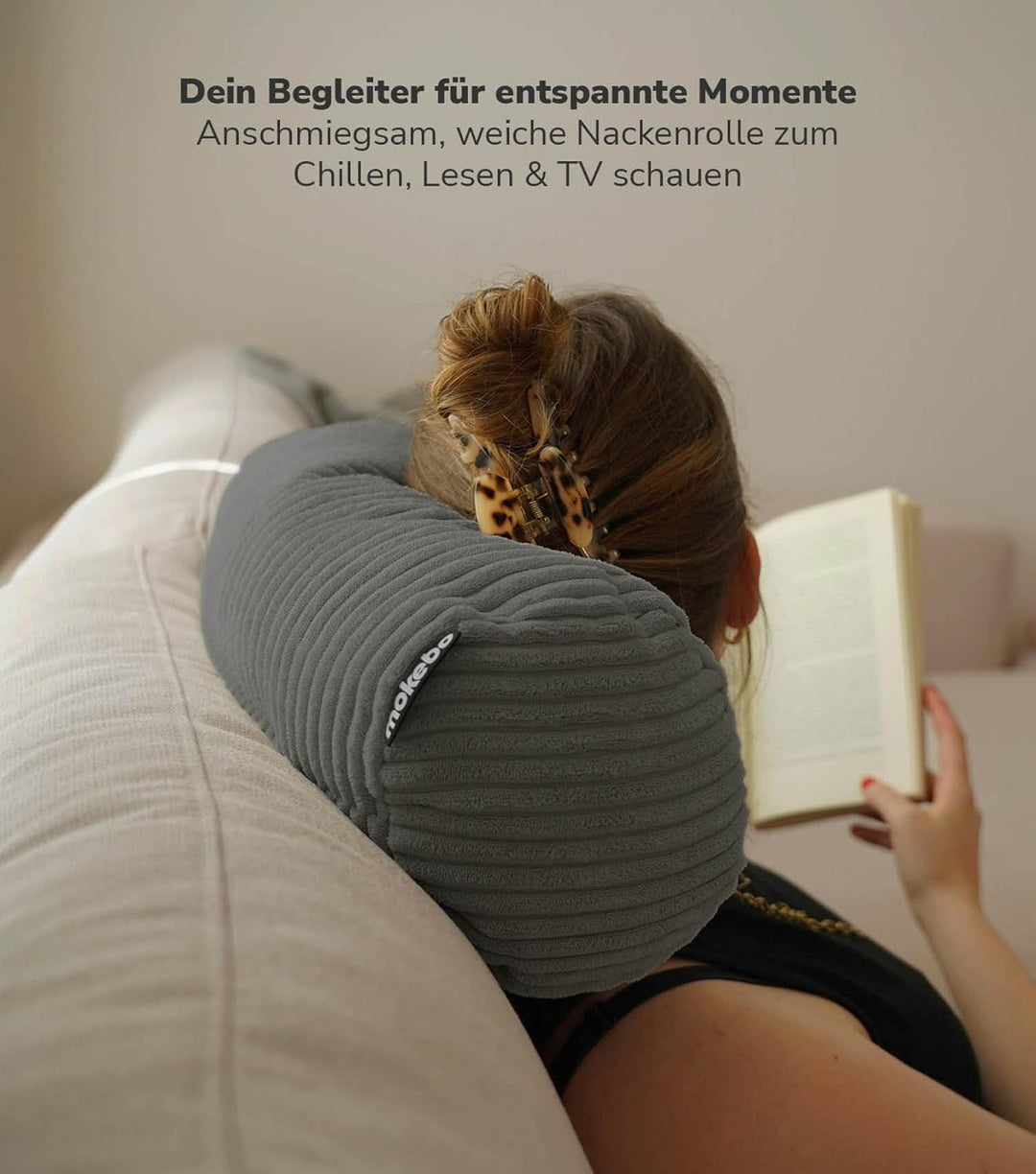 mokebo Nackenrolle mit Cordbezug 'Das Nickerchen', Nackenkissen, Kissenrolle, Zierkissen, Sofakissen