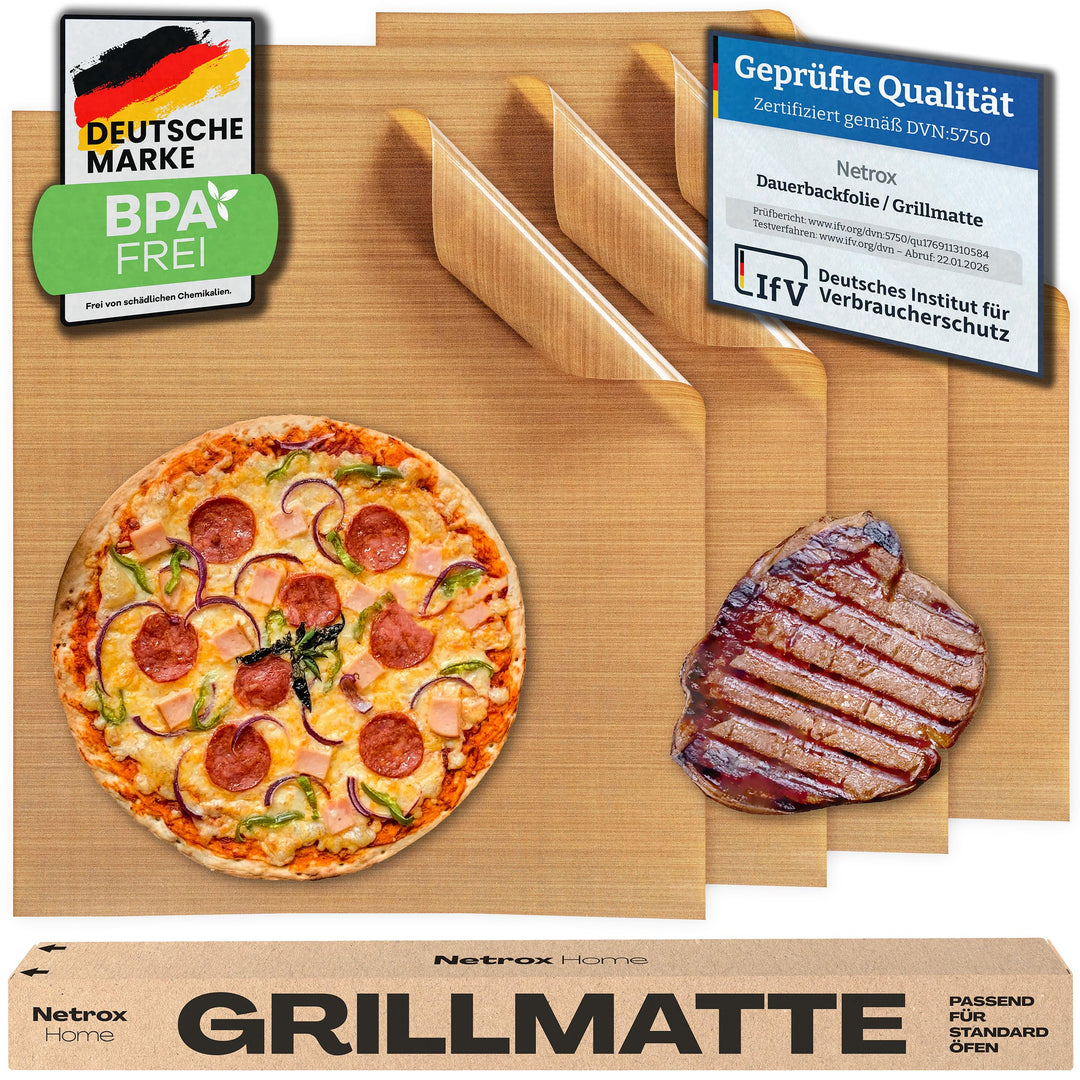 Netrox - Grillmatte für Grillrost und Backofen (4er Set) wiederverwendbare Grill Matte - hitzebestän