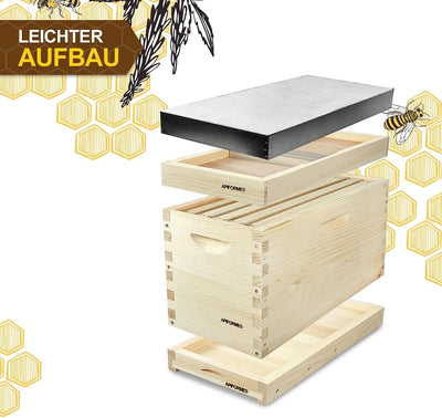 APIFORMES Ablegerkasten Langstroth aus Massivholz | 5 Rähmchen+Futterzarge+Dach | Bienen | Imkerei |