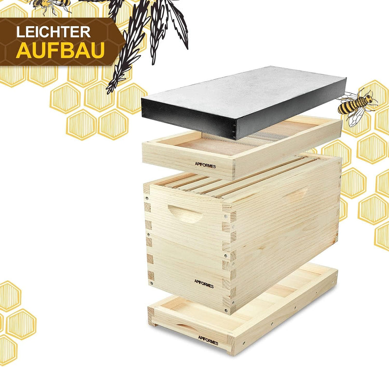 APIFORMES Ablegerkasten Langstroth aus Massivholz | 5 Rähmchen+Futterzarge+Dach | Bienen | Imkerei |