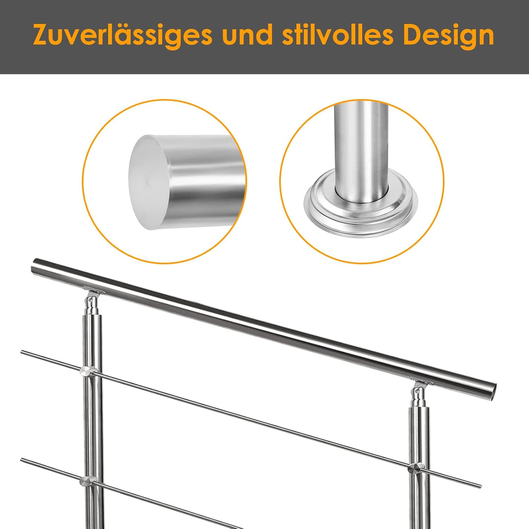 Jopassy Edelstahl Handlauf Geländer,Treppengeländer mit 3 Querstreben, Eingangsgeländer für Balkon T