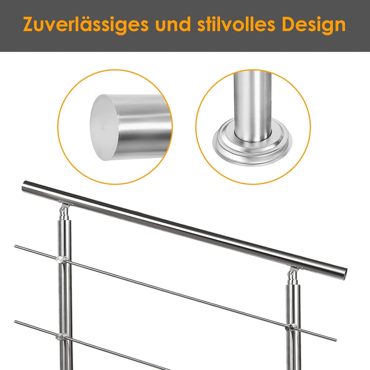 Jopassy Edelstahl Handlauf Geländer,Treppengeländer mit 5 Querstreben, Eingangsgeländer für Balkon T