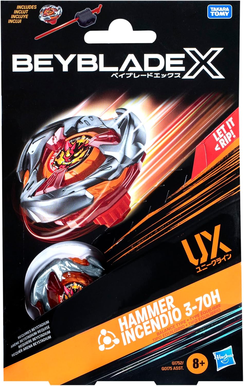 Beyblade X Hammer Incendio 3-70H UX Starter Pack Set mit Balance-Typ Top und Launcher; Authentische