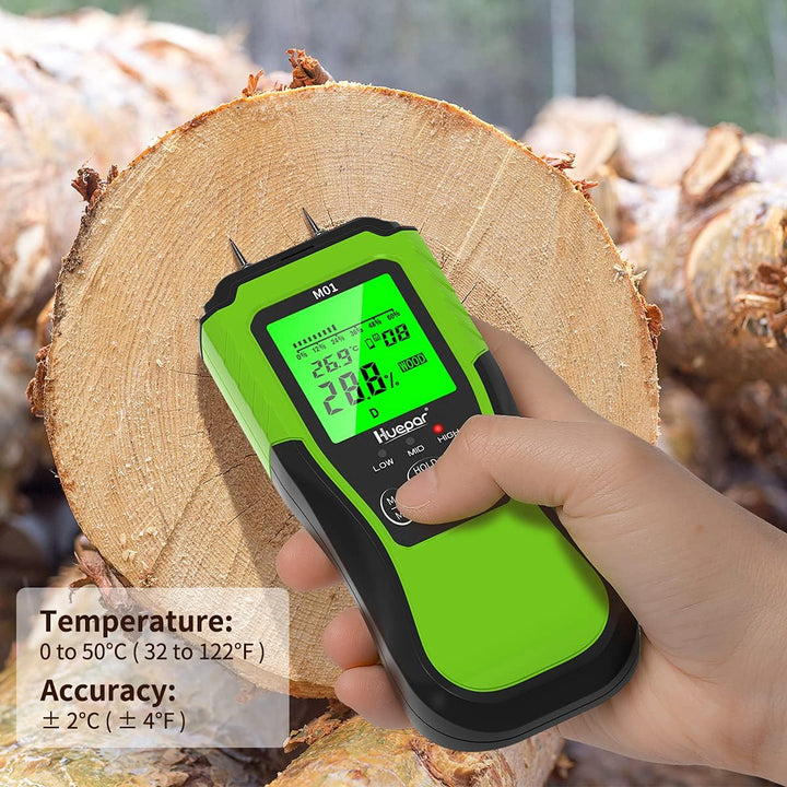 Huepar Digitales Holzfeuchtemessgrät, Pin–Type Wasserdetektur mit 2 Messmodi –8 Type von Messe der H