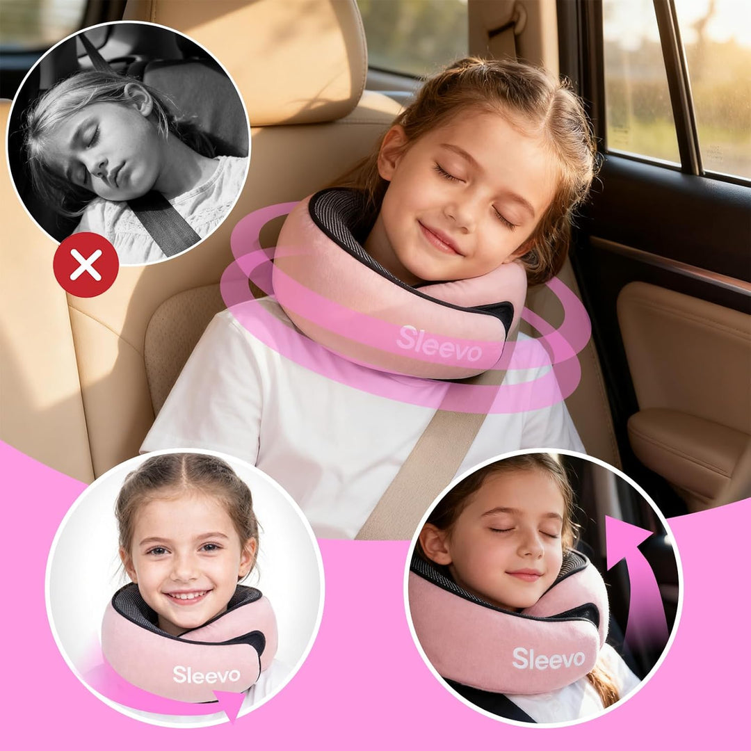 Nackenkissen Flugzeug Kinder mit Kapuze & Memory Foam – Nackenhörnchen & Kopfstütze für Auto – Weich