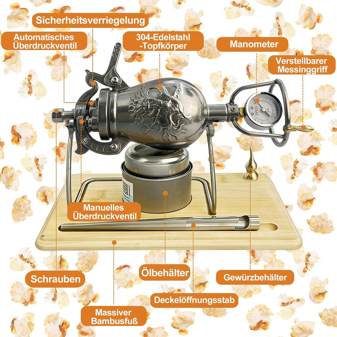 400ml Hochdruck Popcornmaschine, Edelstahl Chinesische Popcorn-Maker, Mini-Hand-Popcorn-Kanone für F