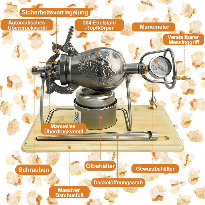 400ml Hochdruck Popcornmaschine, Edelstahl Chinesische Popcorn-Maker, Mini-Hand-Popcorn-Kanone für F