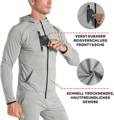 BROKIG Leichte Hoodie Herren,Schnelltrocknende Laufjacke Atmungsaktives Kapuzenpullover Trainingsjac