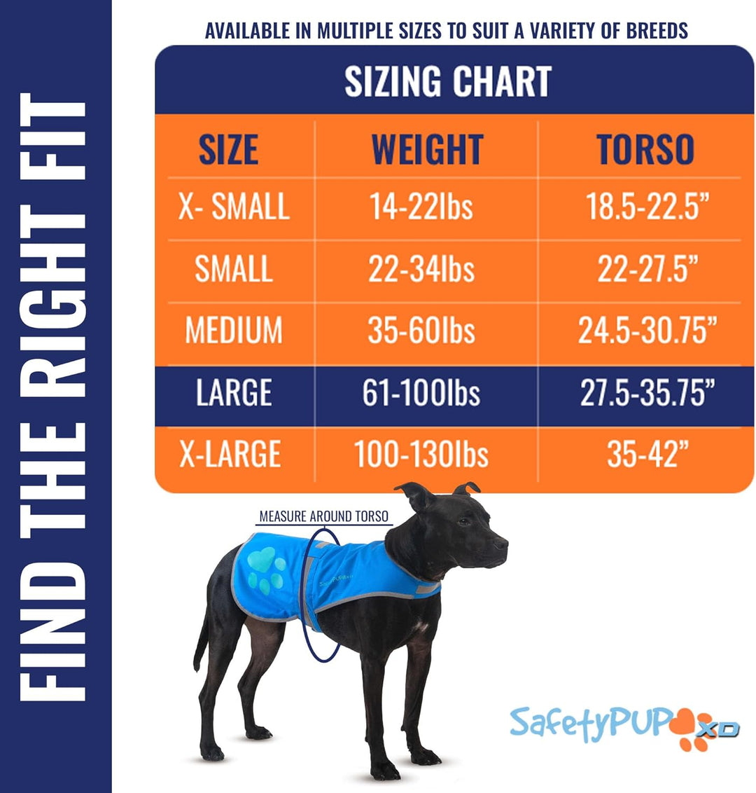 SafetyPUP XD Hund Warnweste, Grössen passen Hunde 14 lbs bis 130 lbs Blau Gross Gross Blau, Gross Bl