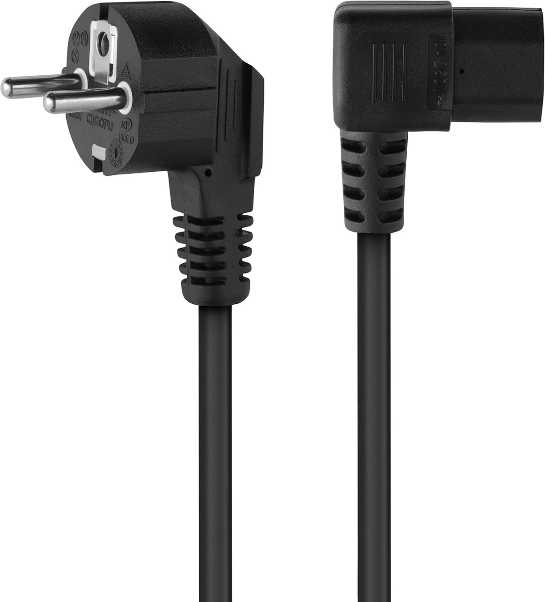 PremiumCord Netzkabel 230V 5m, Stromkabel mit Schutzkontakt gewinkelt auf Kaltgerätebuchse C13 gewin