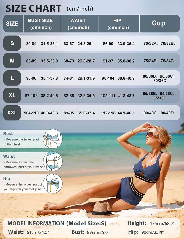 UMIPUBO Bikini Damen Bauchweg, High Waist Push Up Bikini Sets Zurück kreuzen Grosse Brüste Bademode