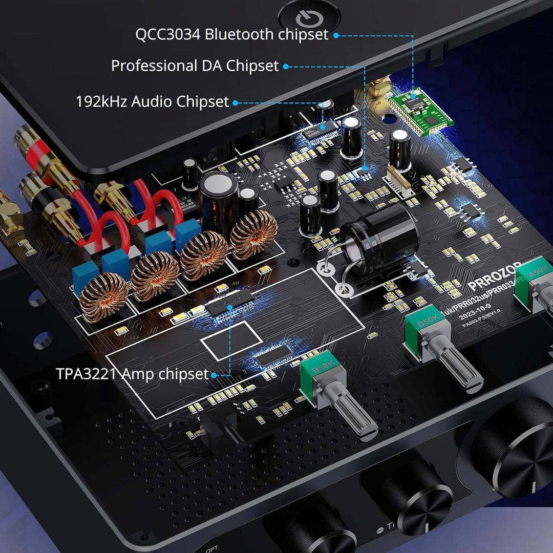 PROZOR Verstärker HiFi Stereo 2 Kanal 50W+50W Bluetooth Verstärker für Lautsprecher Kopfhörerverstär