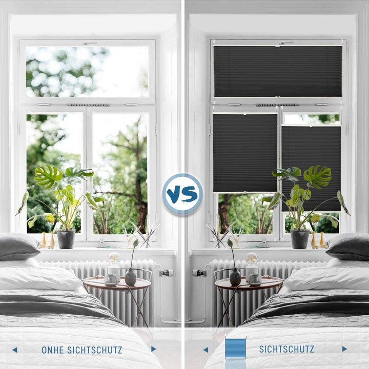Allesin Plissee ohne Bohren Plissees Klemmfix Schwarz 35x80cm(BxH), Plisseerollo Faltrollo mit Klemm