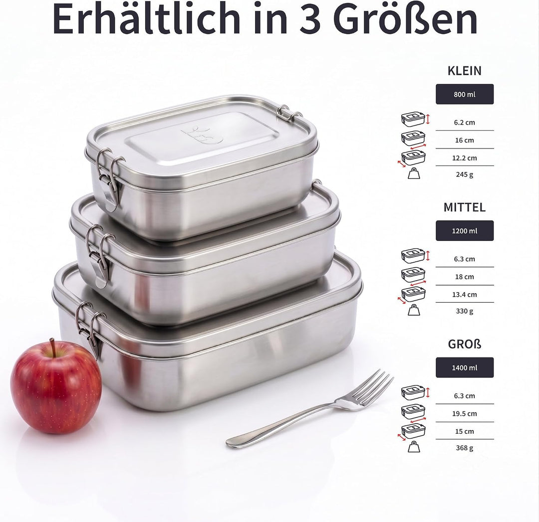 Bambaw Edelstahl Brotdose mit Fächern 1400ml | Auslaufsichere Lunchbox für Erwachsene & Kinder | Spü