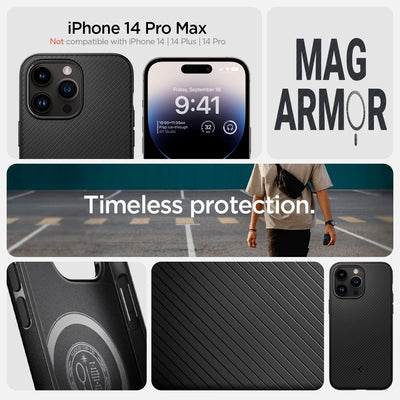 Spigen Mag Armor MagFit Hülle für iPhone 14 Pro Max für MagSafe Magnetisch Case Handyhülle -Matte Bl