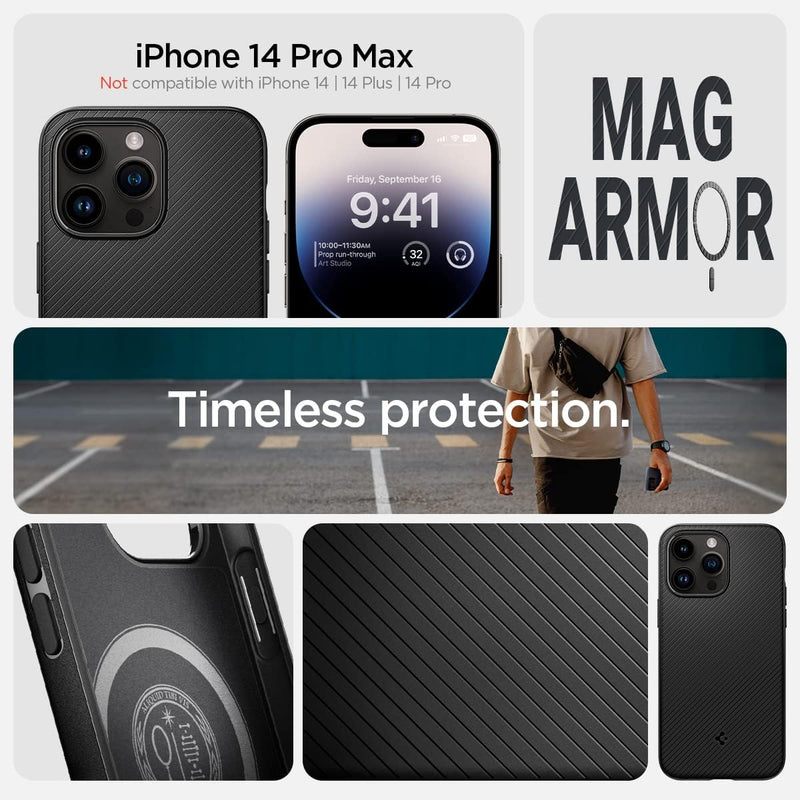 Spigen Mag Armor MagFit Hülle für iPhone 14 Pro Max für MagSafe Magnetisch Case Handyhülle -Matte Bl