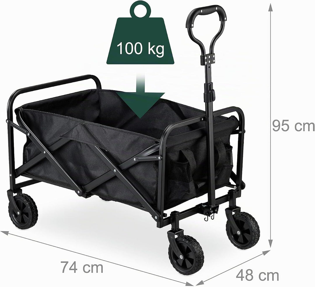 Relaxdays Bollerwagen, faltbar, 100 kg, Teleskopgriff, Gummireifen, Transportwagen Einkauf, Camping,