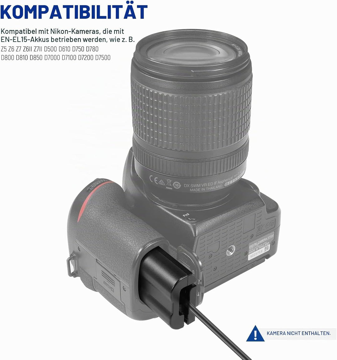 NEEWER Virtueller Batterie mit AC/DC Koppler, ersetzt die Stromversorgung des EP~5B/EN~EL15, kompati