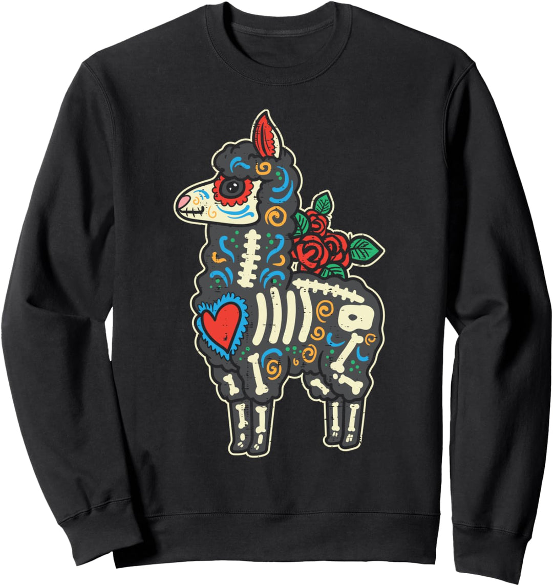 Sugar Skull Lama Alpaka Dia De Muertos Mexican Halloween Sweatshirt
