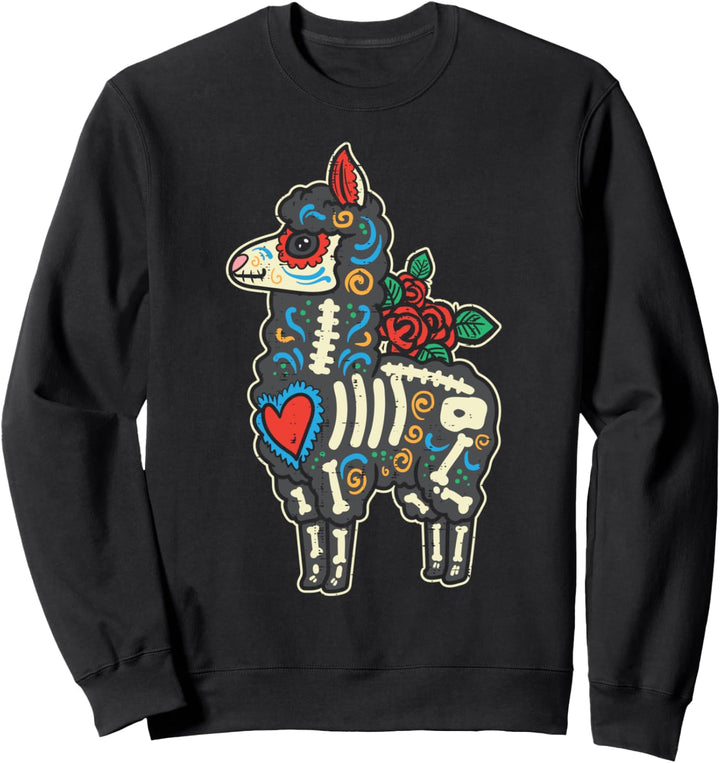 Sugar Skull Lama Alpaka Dia De Muertos Mexican Halloween Sweatshirt