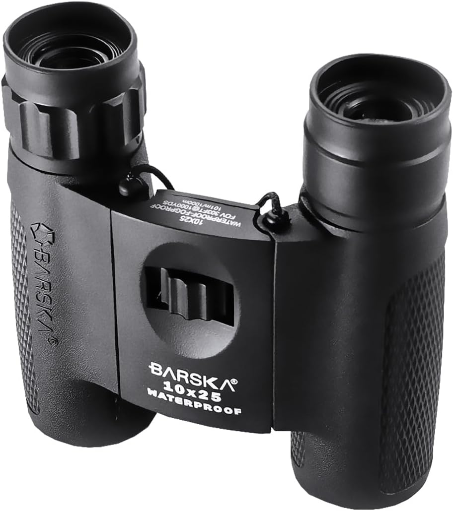 Barska Fernglas - Blackhawk 10x25, wasserdicht und faltbar, inkl. Tragetasche und Umhängeband, BA-AB