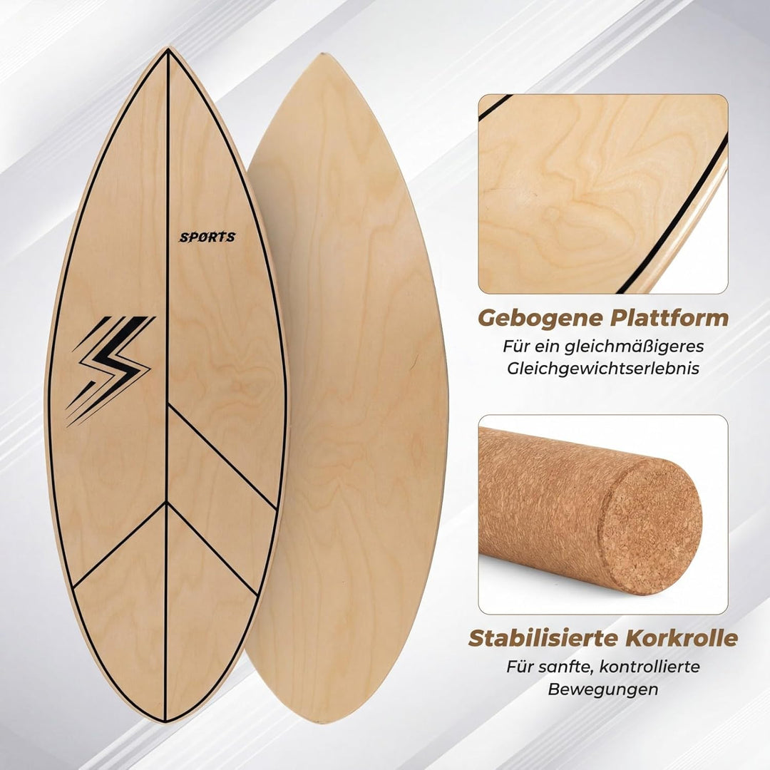 COSTWAY Balance Board mit Korkrolle, 77 cm Wackelbrett in Blattform, Gleichgewichtstrainer aus FSC-z