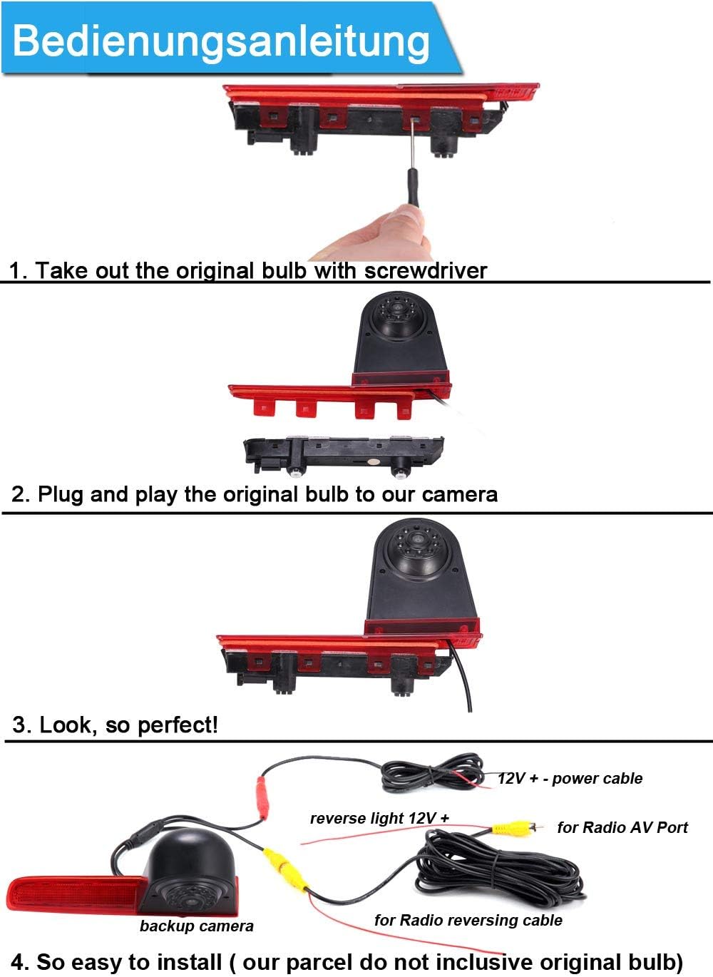 「12mm Objektiv CMOS Rückfahrkamera+ 4.3 Zoll TFT LCD Bildschirm Monitor」Bremsleuchte Auto Dach Rückf