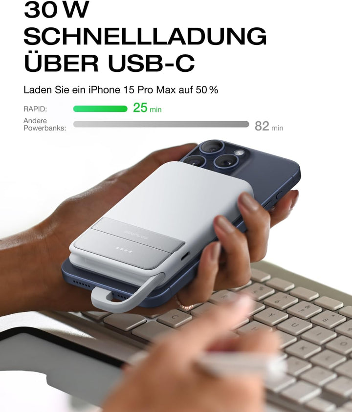 EF ECOFLOW Qi2 Magsafe Powerbank 5000mAh 30W mit USB-C-Kabel, Magnetische Power Bank Wireless Kabell