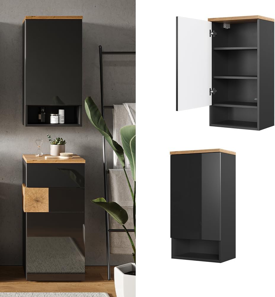 Vicco Badschrank Eden, Anthrazit/Artisan-Eiche, 40 x 77 cm Anthrazit Hängeschrank, Anthrazit Hängesc