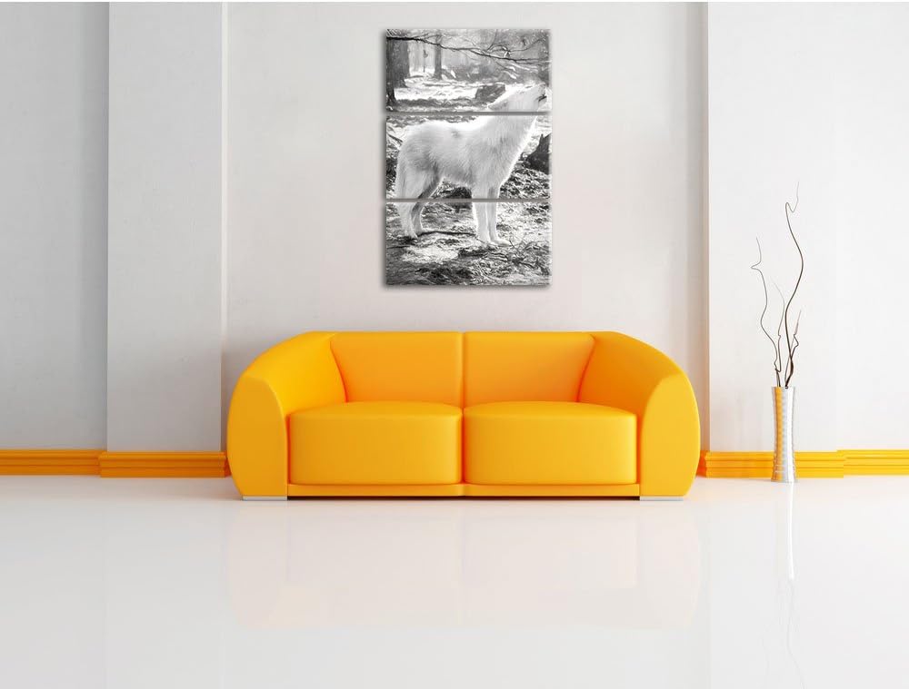 Pixxprint Heulender Wolf als Leinwandbild/Grösse: 3 Teilig (120x80) cm/Wandbild/Kunstdruck/fertig be