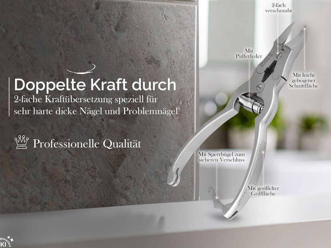 Fusspflege Nagelzange Edelstahl mit 2-Facher Übersetzung für starke Nägel Pediküre mit scharfem glat