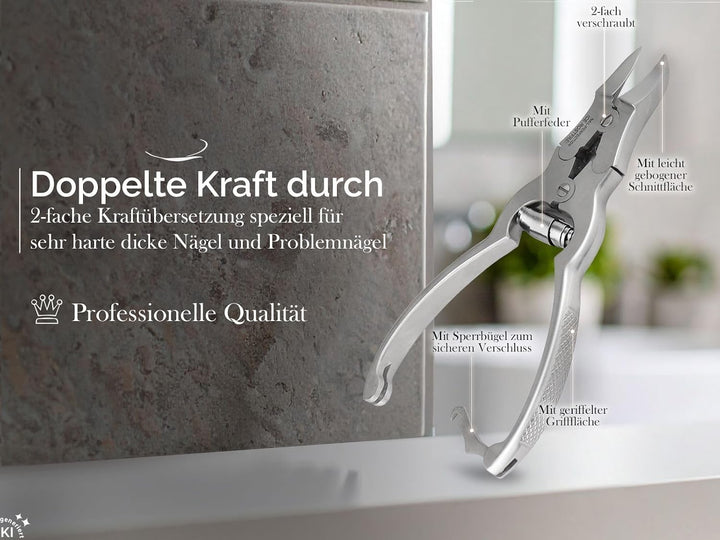 Fusspflege Nagelzange Edelstahl mit 2-Facher Übersetzung für starke Nägel Pediküre mit scharfem glat