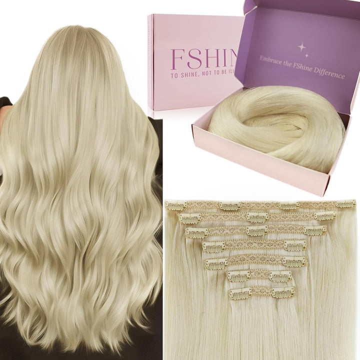 Fshine Clip in Extensions Echthaar Weissblond 35cm 120g Glatt Haar Extension Echthaar Clip in Haarve