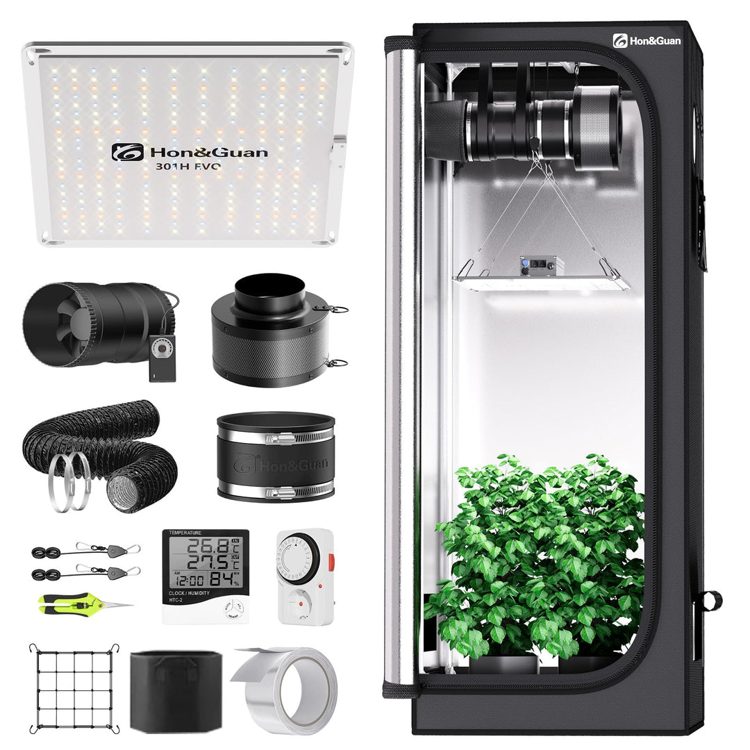Hon&amp;Guan Growzelt Komplettset mit HG1000 LED Grow Lampe 60x60x160cm Grow Tent 150mm Rohrventilator A