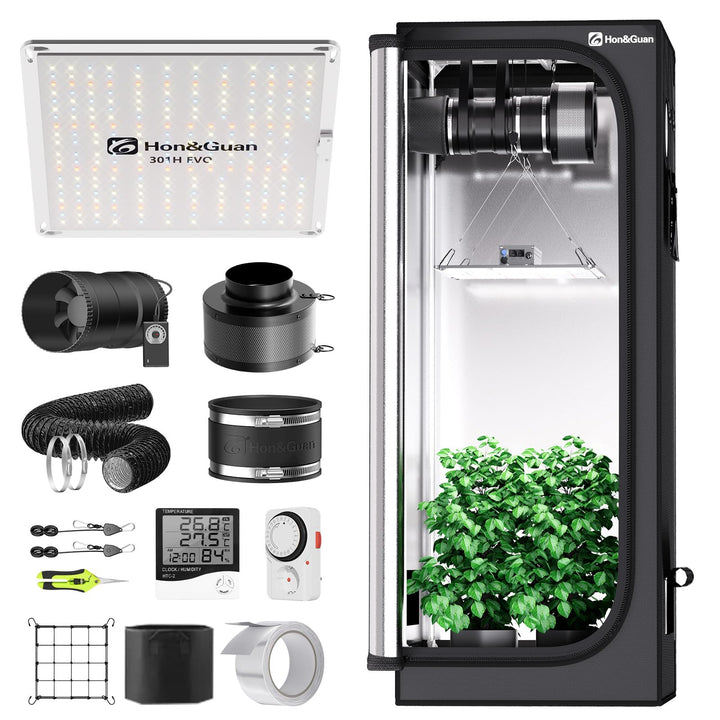 Hon&amp;Guan Growzelt Komplettset mit HG1000 LED Grow Lampe 60x60x160cm Grow Tent 150mm Rohrventilator A