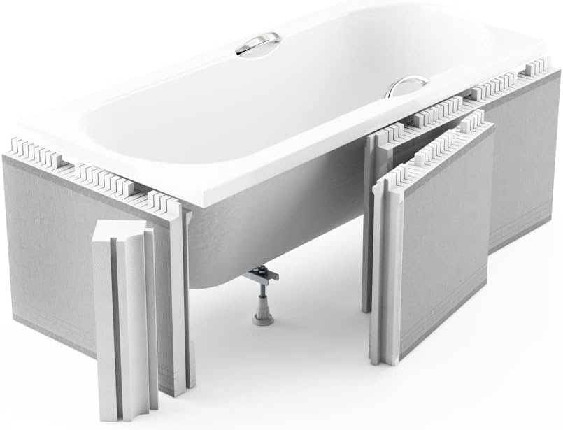 KOLMAN Badewanne CLASSIC SLIM Rechteck 180x80 mit Styroporverkleidung (Ablage 4cm), Ablaufgarnitur u
