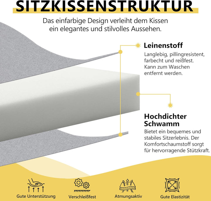 Mingone Sitzkissen 50x50x9cm, abnehmbar und waschbar, mit Memory-Schaum – ideal für Liegestühle, Sof