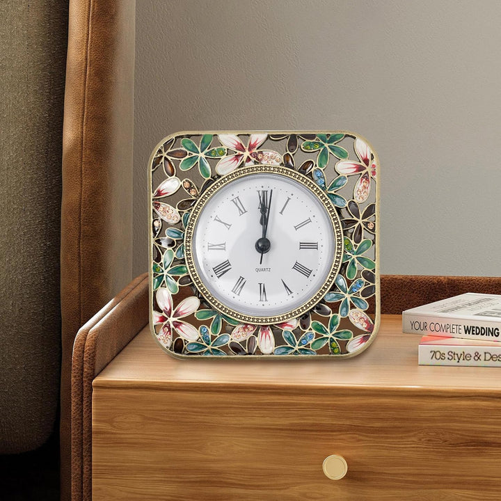 Tischuhr 3.54in Emaille Tischuhren Quadratisch Vintage-Tischuhr Leise Uhr Batteriebetriebene