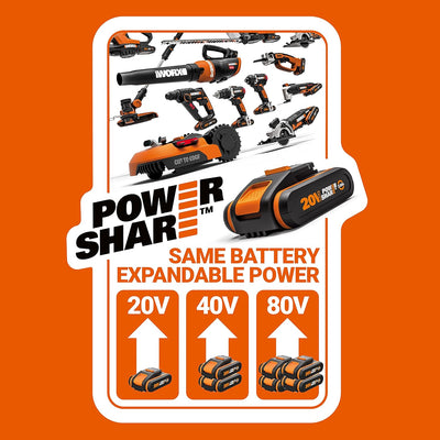 WORX WX352.9 Akku Schlagbohrschrauber Set, Bürstenloser Akkuschrauber 20V, 60Nm, 2-Gang-Getriebe und